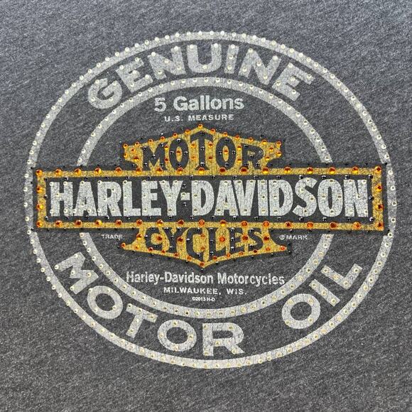 Harley Davidson Women's T Shirt Size 2XL Genuine Motor Oil Logo Studded - Picture 2 of 11